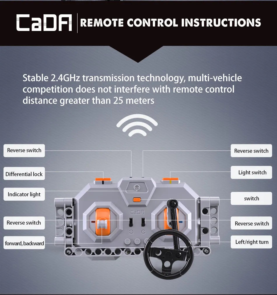 Voiture 4x4 Télécommandée à Construire – CaDA Adventurer (1941 pièces, LED, 3 moteurs)
