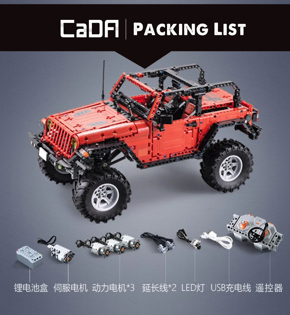 Voiture 4x4 Télécommandée à Construire – CaDA Adventurer (1941 pièces, LED, 3 moteurs)