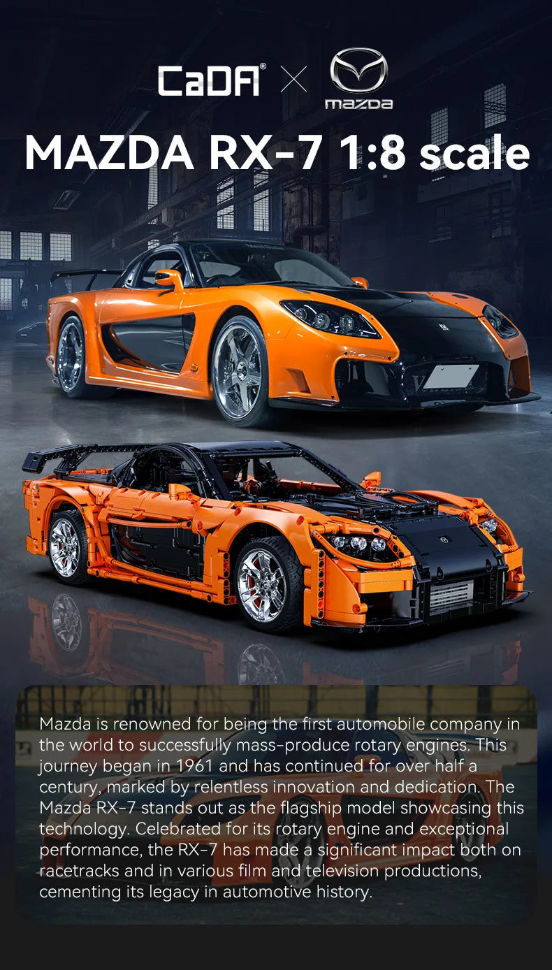 Mazda RX-7 CaDA – Supercar Télécommandée à Construire (3305 pièces, Échelle 1:8, Modèle Officiel)