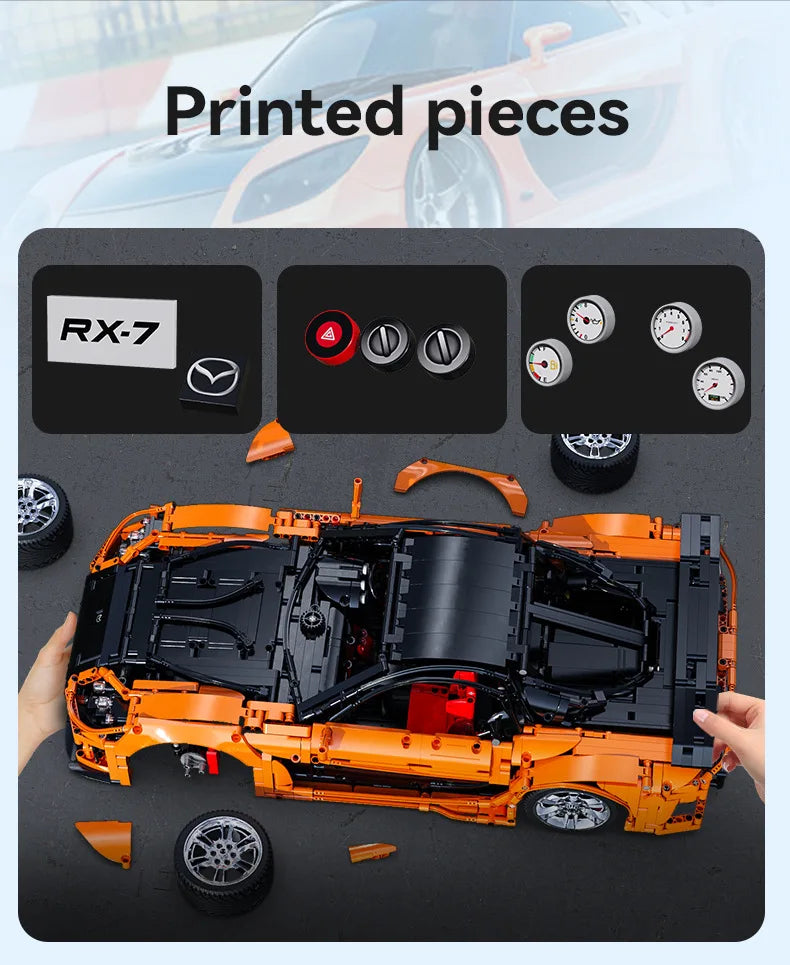 Mazda RX-7 CaDA – Supercar Télécommandée à Construire (3305 pièces, Échelle 1:8, Modèle Officiel)