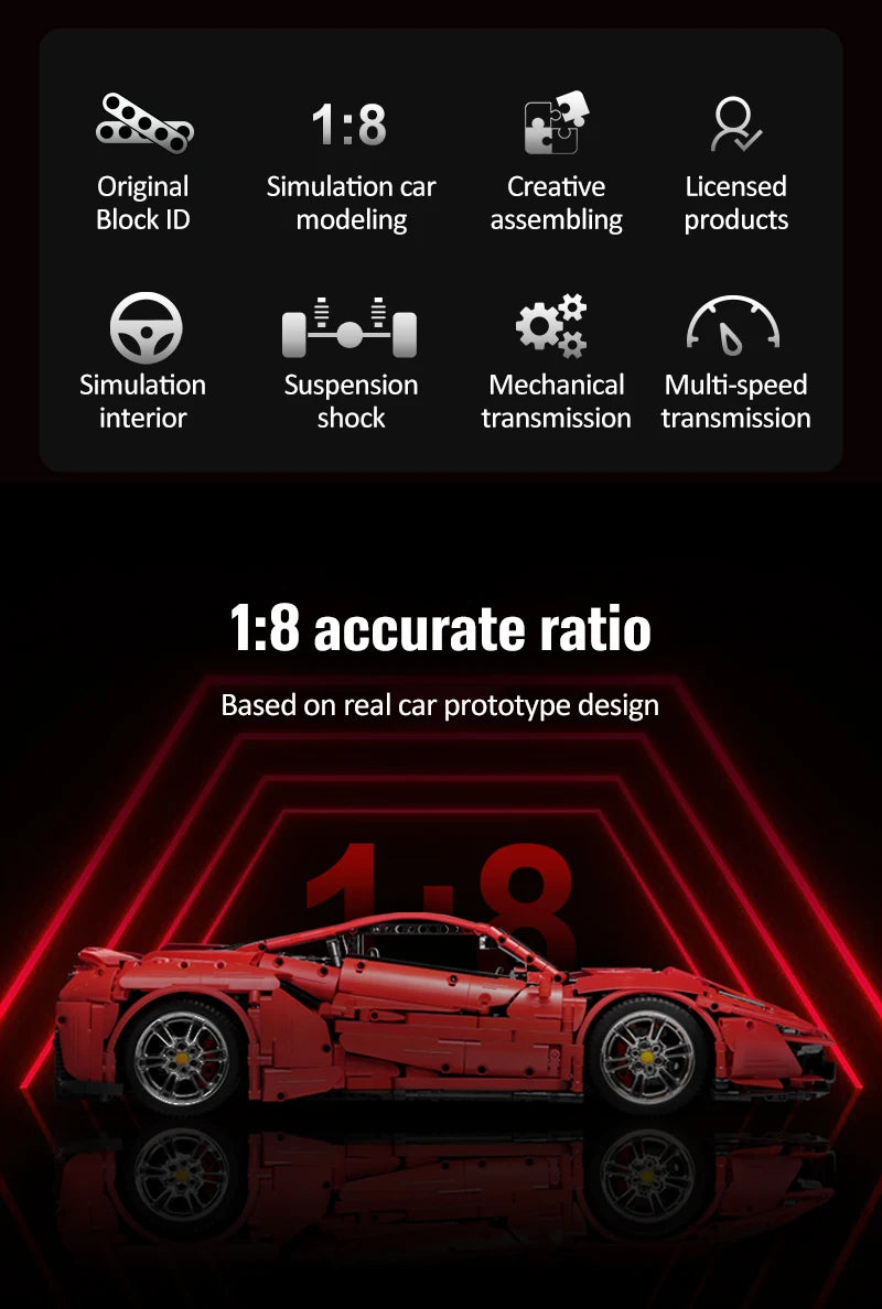 Voiture de Sport Télécommandée CaDA – Supercar Rouge (3187 pièces)