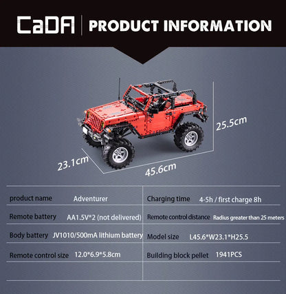 Voiture 4x4 Télécommandée à Construire – CaDA Adventurer (1941 pièces, LED, 3 moteurs)
