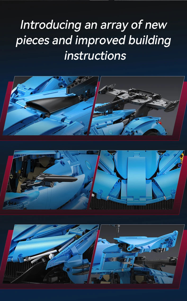 Hypercar V12 Bleue – Modèle Technique CaDA (3865 pièces, échelle 1:8)