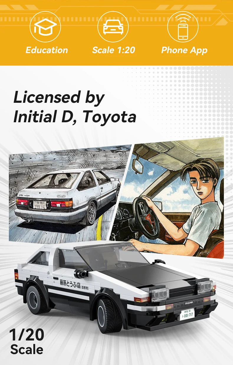 AE86 Trueno Initial D – Voiture Télécommandée à Construire (325 pièces, Échelle 1:20)