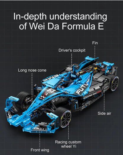 Voiture de Course CaDA Formule E – Modèle RC à Construire (1667 pièces, Échelle 1:8)
