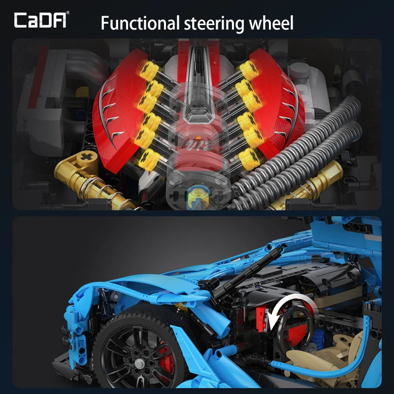 Hypercar V12 Bleue – Modèle Technique CaDA (3865 pièces, échelle 1:8)