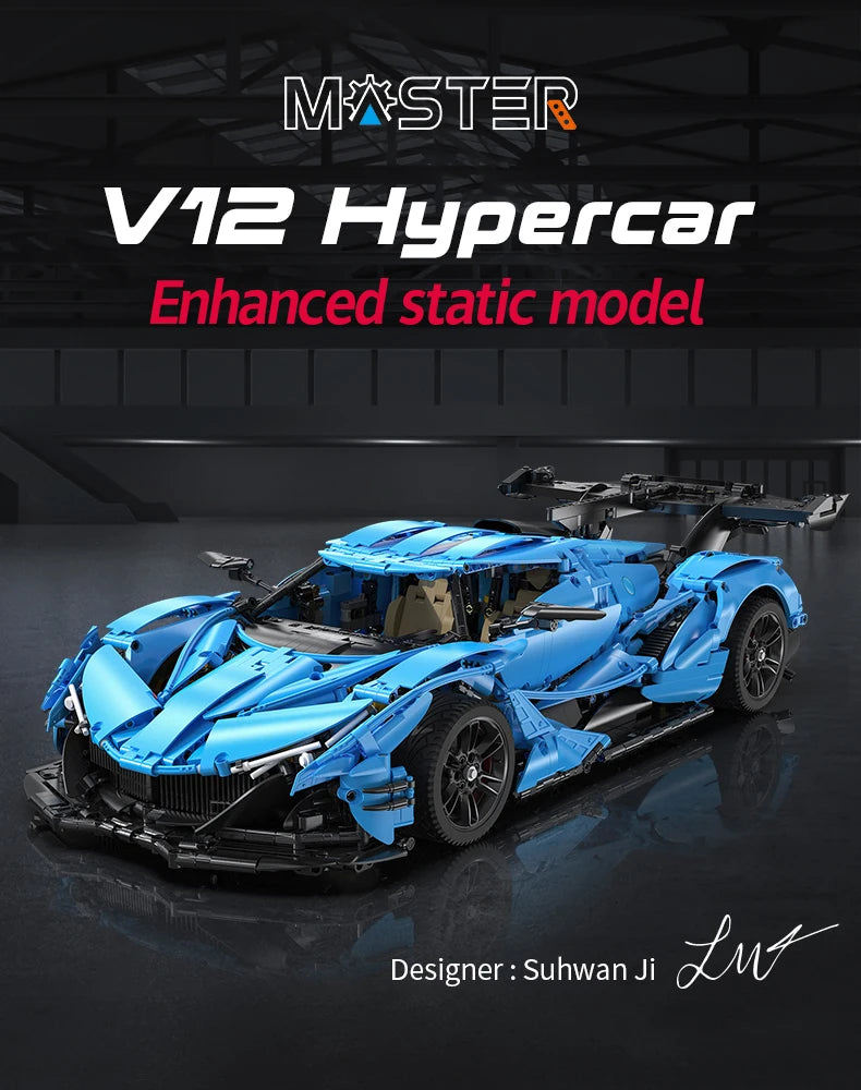 Hypercar V12 Bleue – Modèle Technique CaDA (3865 pièces, échelle 1:8)