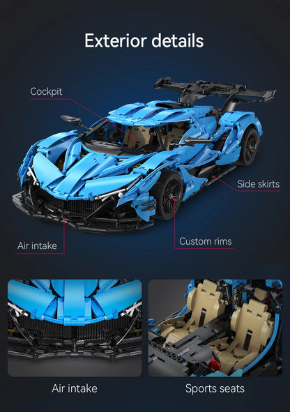 Hypercar V12 Bleue – Modèle Technique CaDA (3865 pièces, échelle 1:8)