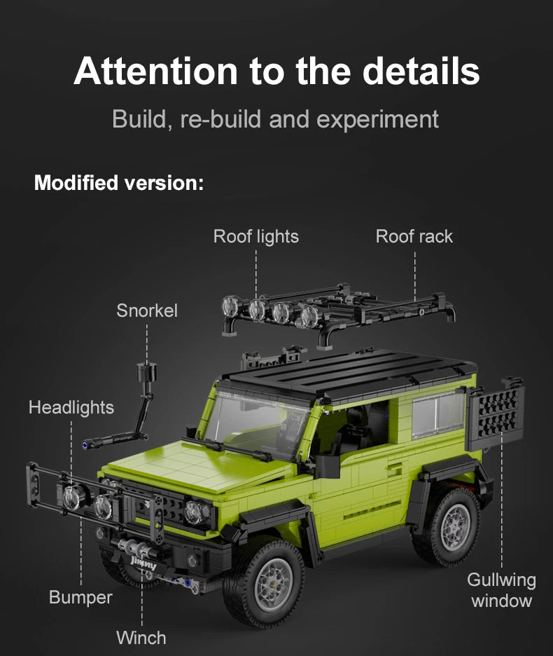Suzuki Jimny CaDA – 4x4 Off-Road Télécommandé à Construire (1803 pièces + Accessoires)