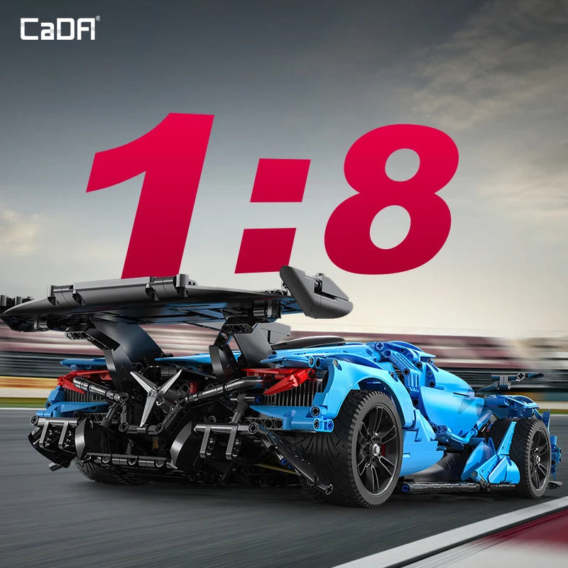 Hypercar V12 Bleue – Modèle Technique CaDA (3865 pièces, échelle 1:8)