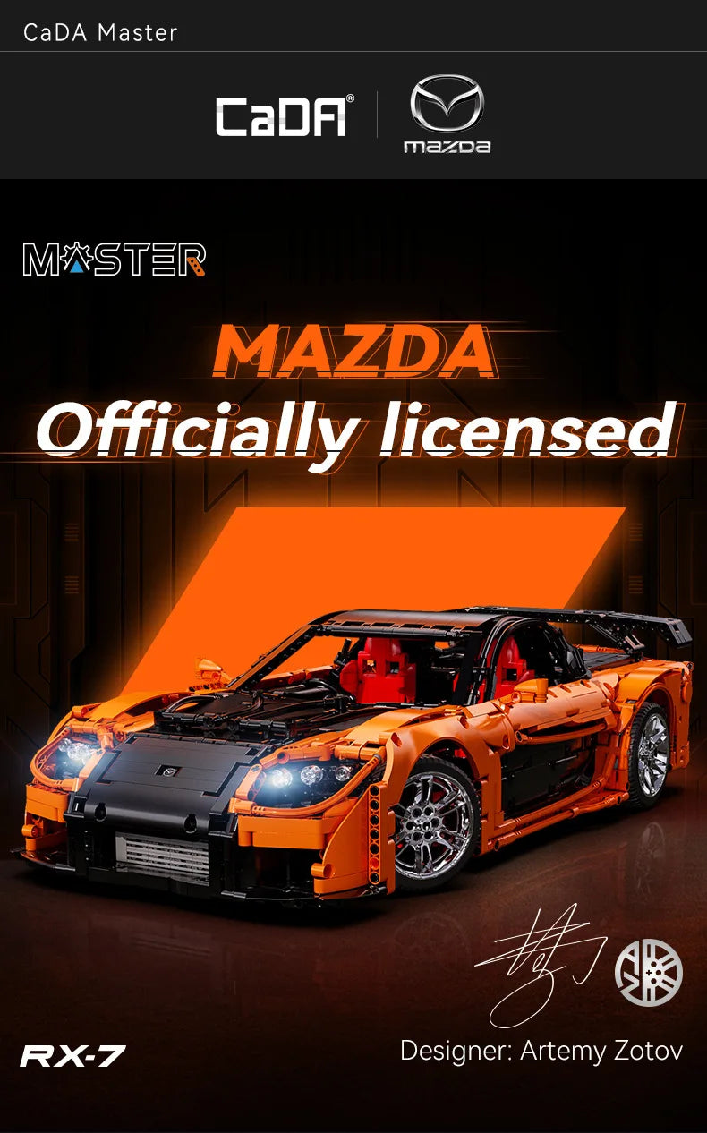 Mazda RX-7 CaDA – Supercar Télécommandée à Construire (3305 pièces, Échelle 1:8, Modèle Officiel)