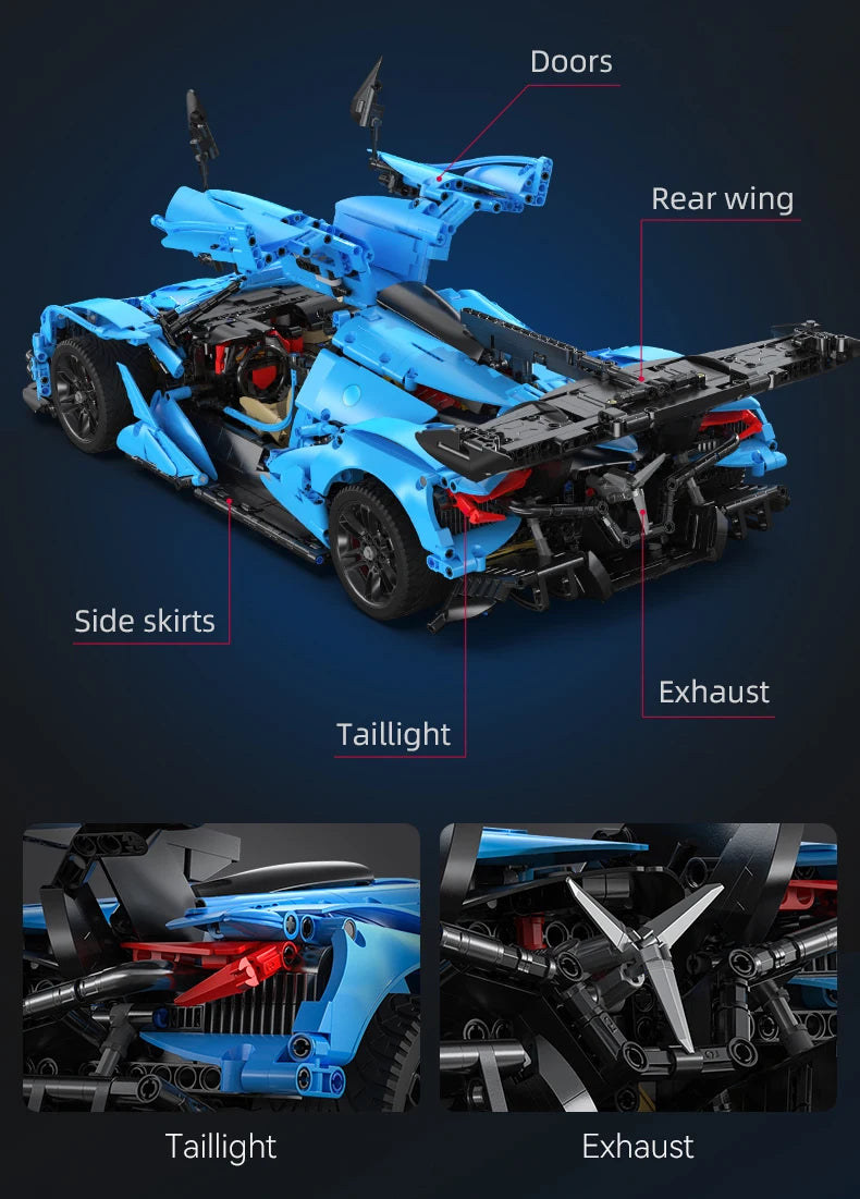 Hypercar V12 Bleue – Modèle Technique CaDA (3865 pièces, échelle 1:8)