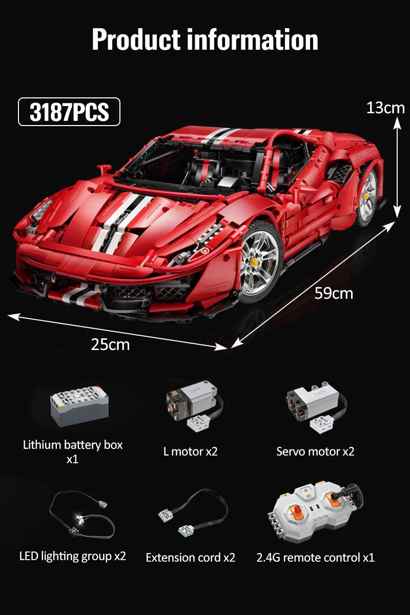 Voiture de Sport Télécommandée CaDA – Supercar Rouge (3187 pièces)