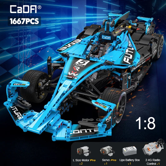 Voiture de Course CaDA Formule E – Modèle RC à Construire (1667 pièces, Échelle 1:8)