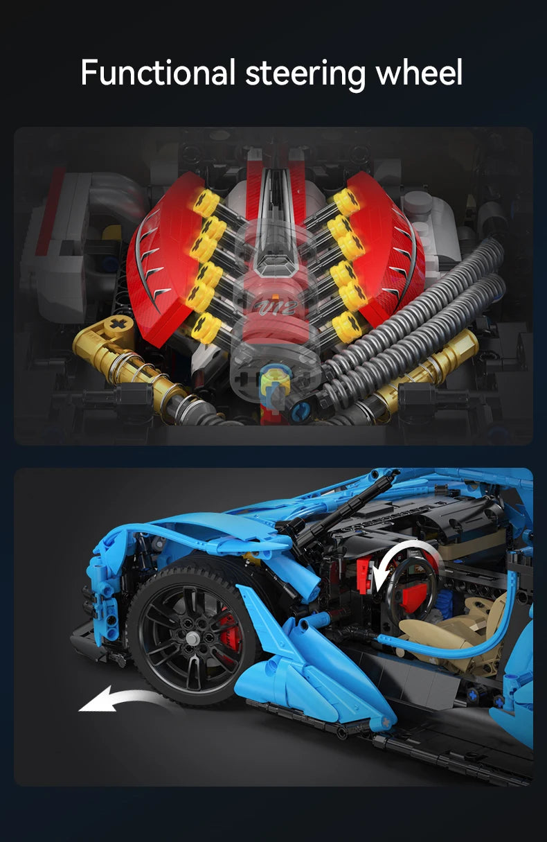 Hypercar V12 Bleue – Modèle Technique CaDA (3865 pièces, échelle 1:8)