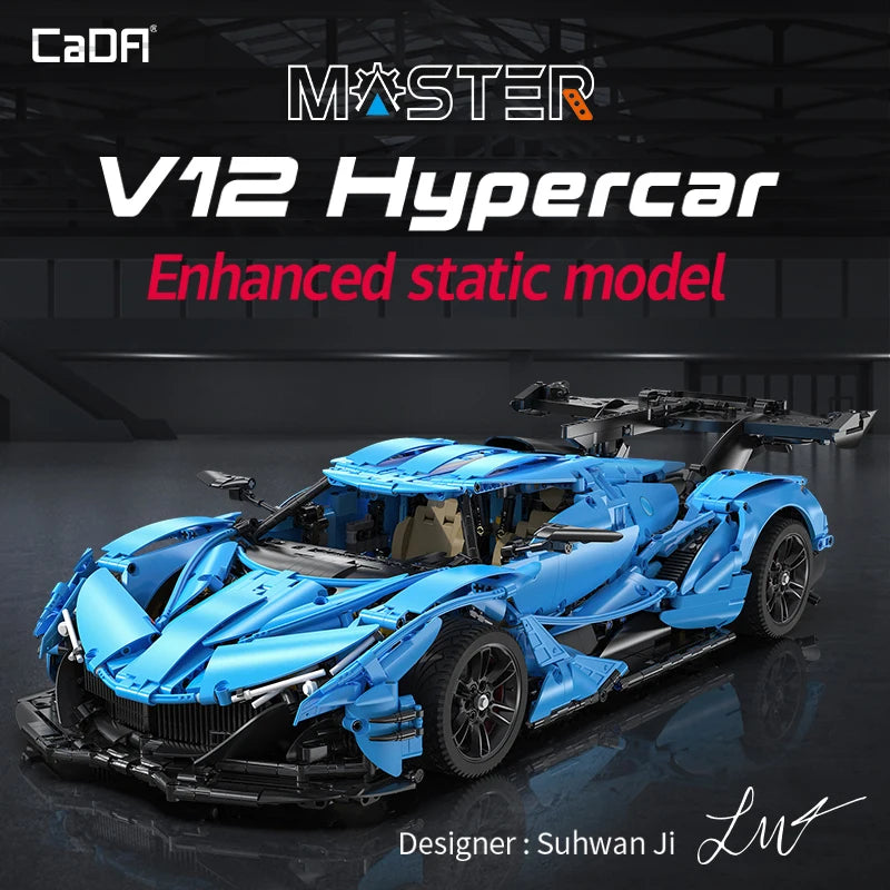 Hypercar V12 Bleue – Modèle Technique CaDA (3865 pièces, échelle 1:8)