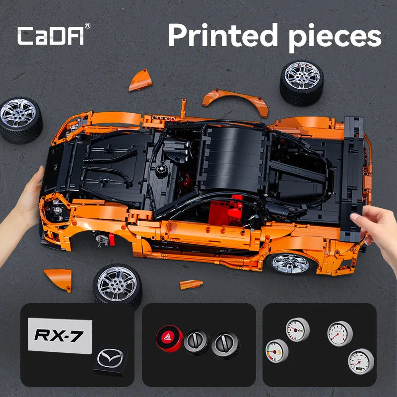 Mazda RX-7 CaDA – Supercar Télécommandée à Construire (3305 pièces, Échelle 1:8, Modèle Officiel)