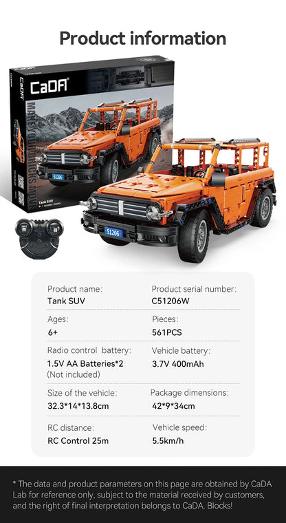 CaDA Tank SUV RC 561 Pièces – Kit de Construction Technique à Télécommande